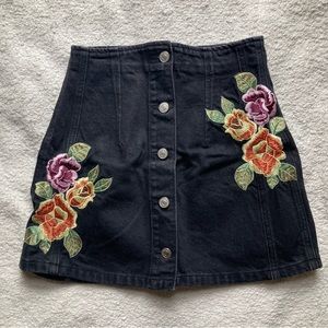 Topshop Moto Black Mini Skirt with Flower Embroidery